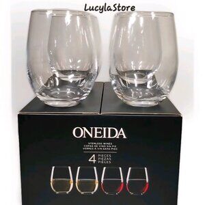 Oneida Stemless Wine Glasses Set of 4 - 19oz Capacity New Boxed Clarity & Style